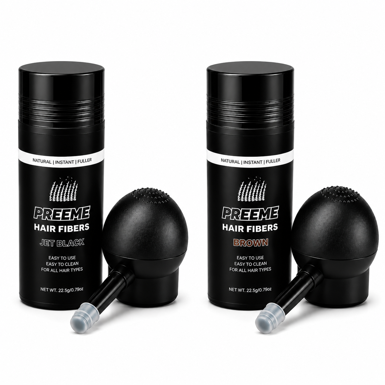 Hair Building Fibers Bundle X2 | Jet Black & Brown